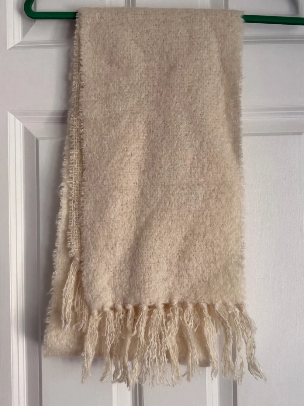 Donegal Designs Cream Mohair and Wool Blend Long Scarf from Ireland with Fringe